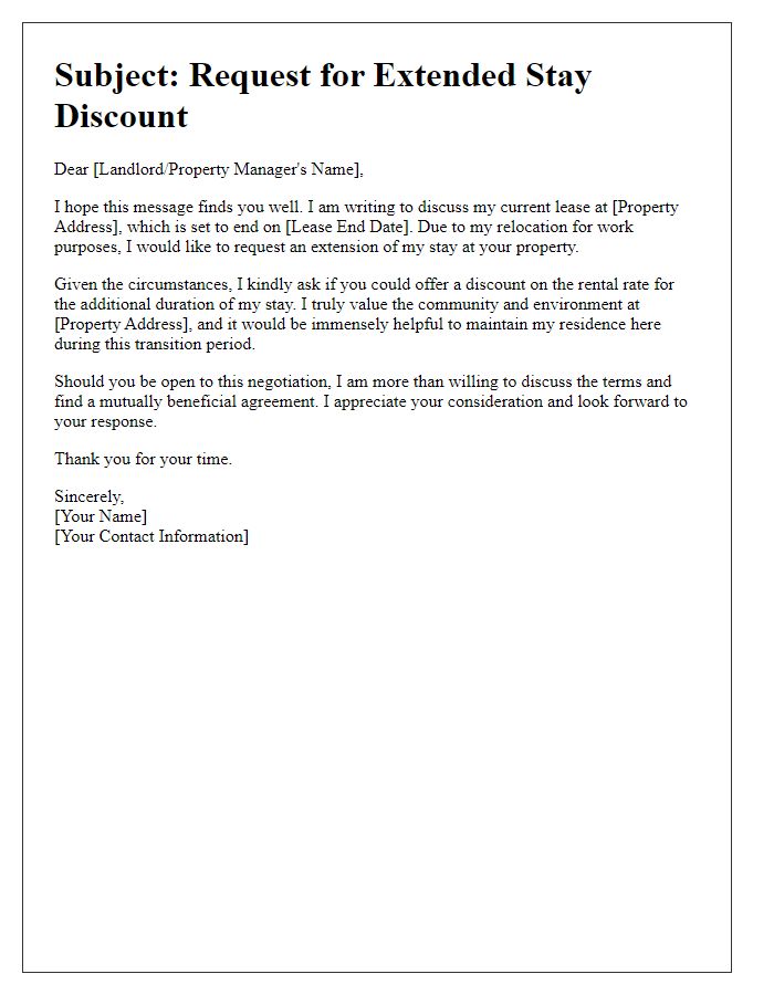 Letter template of negotiation for extended stay discount for relocation purposes.