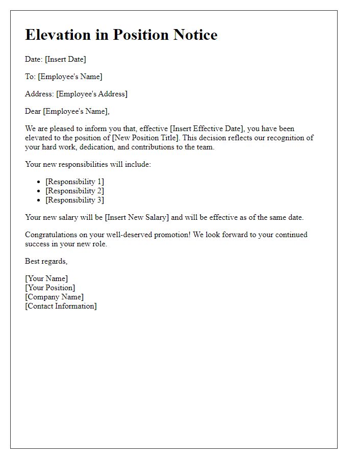 Letter template of Elevation in Position Notice