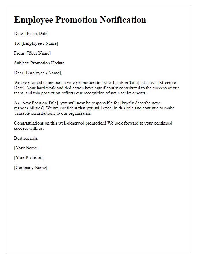 Letter template of Employee Promotion Update