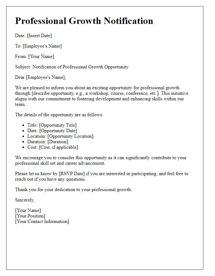 Letter template of Professional Growth Notification