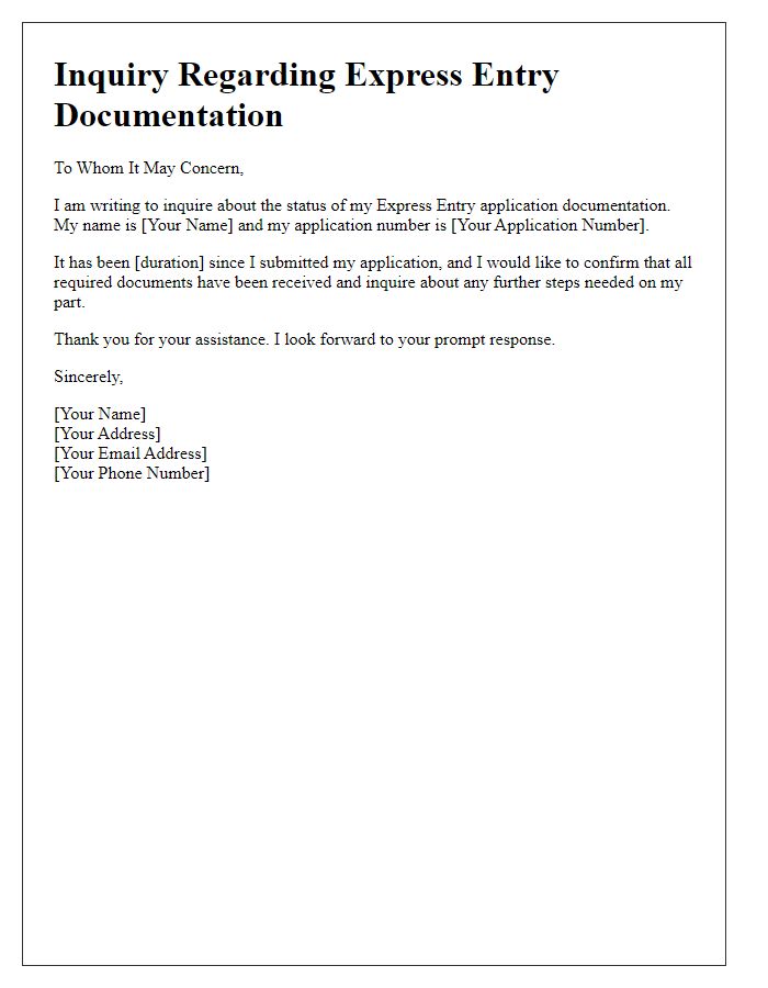 Letter template of express entry documentation inquiry