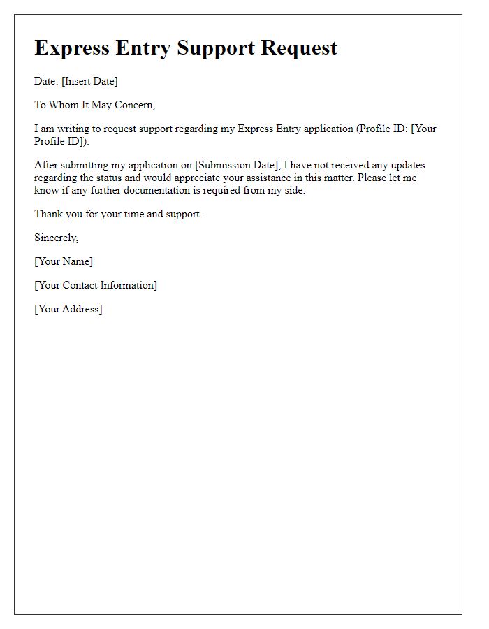 Letter template of express entry express support request