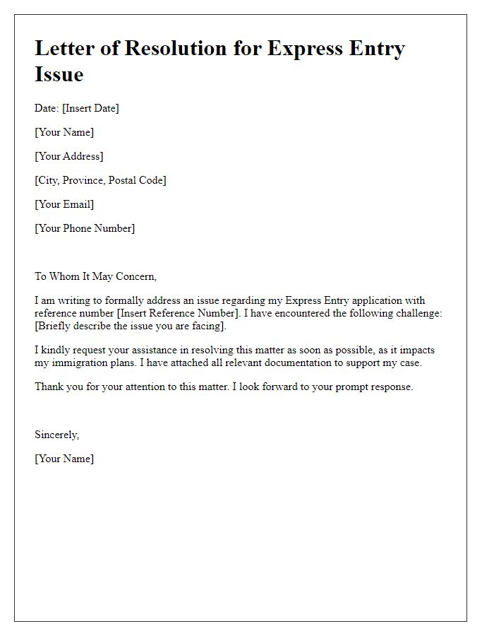 Letter template of express entry issue resolution