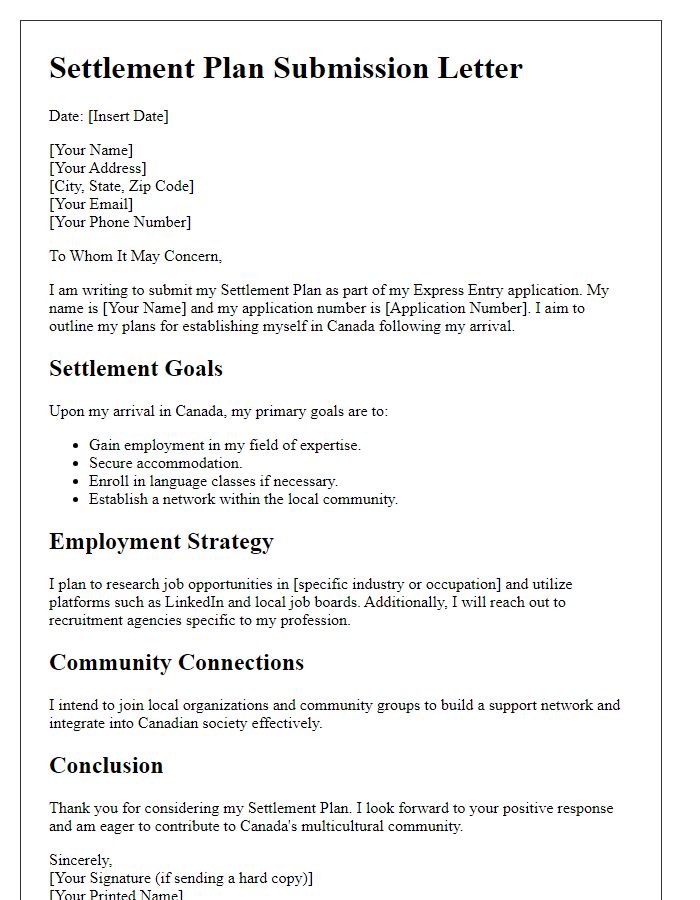 Letter template of express entry settlement plan submission