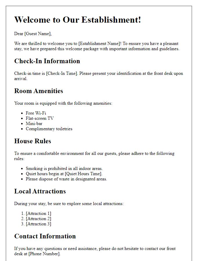 Letter template of guest welcome package guidelines