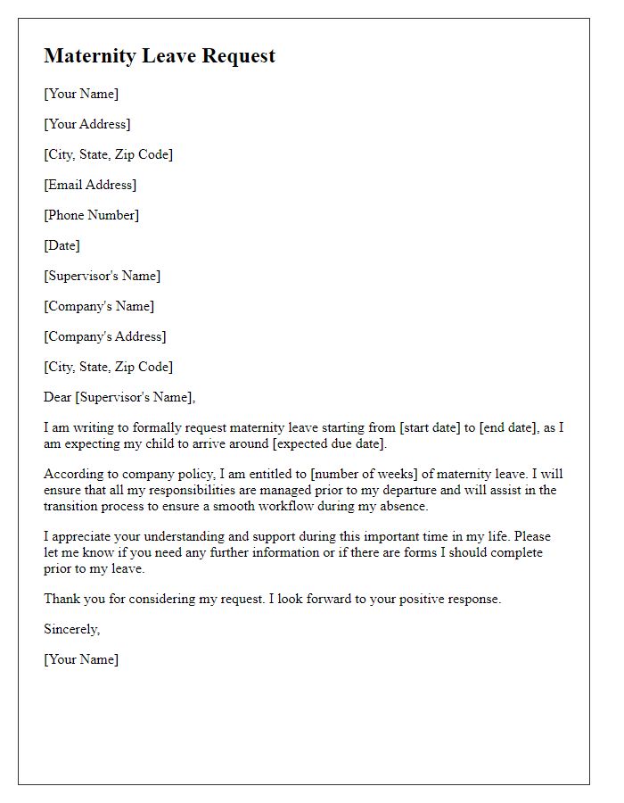 Letter template of formal maternity leave request