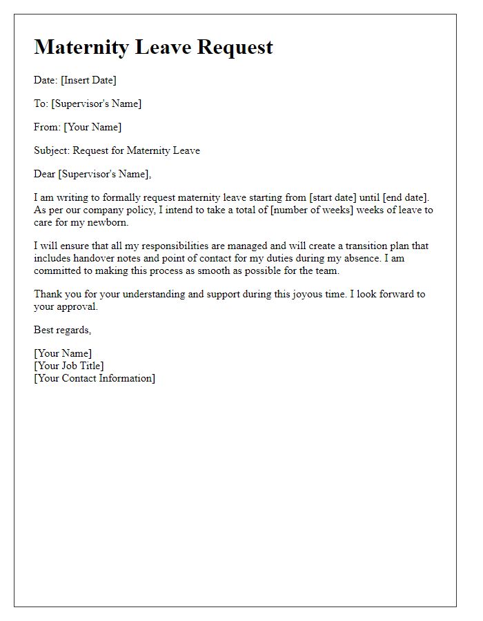 Letter template of maternity leave communication for support staff