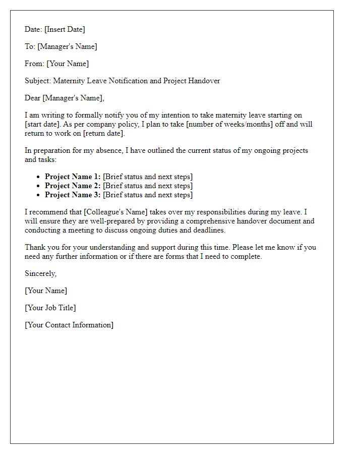 Letter template of maternity leave intentions for project handover