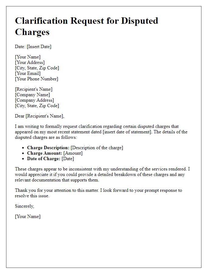 Letter template of clarification request for disputed charges