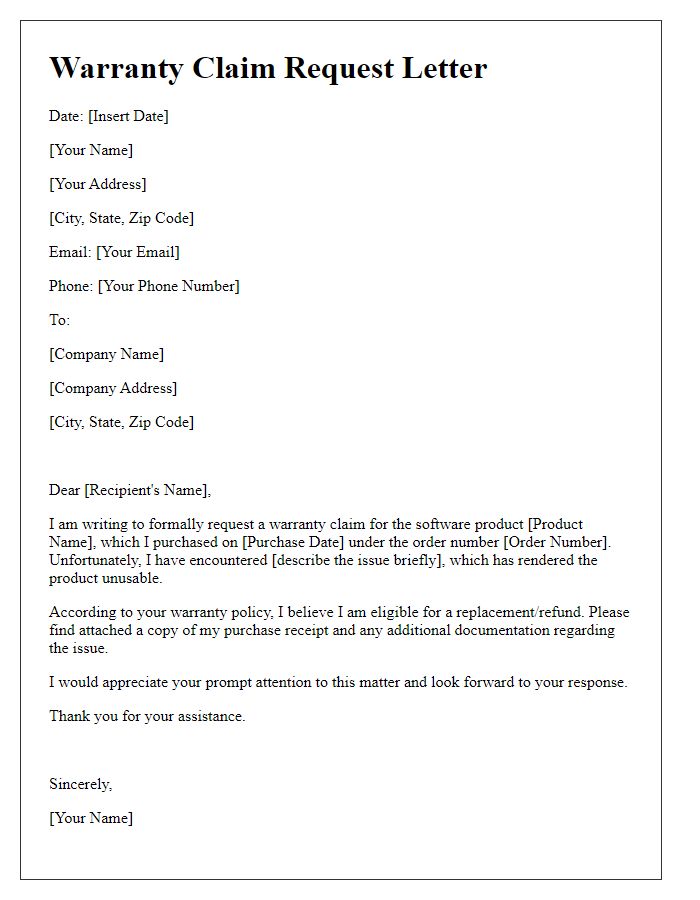Letter template of warranty claim request for software products.
