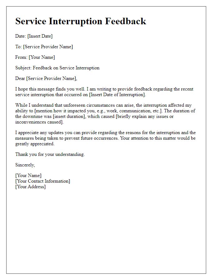 Letter template of service interruption feedback