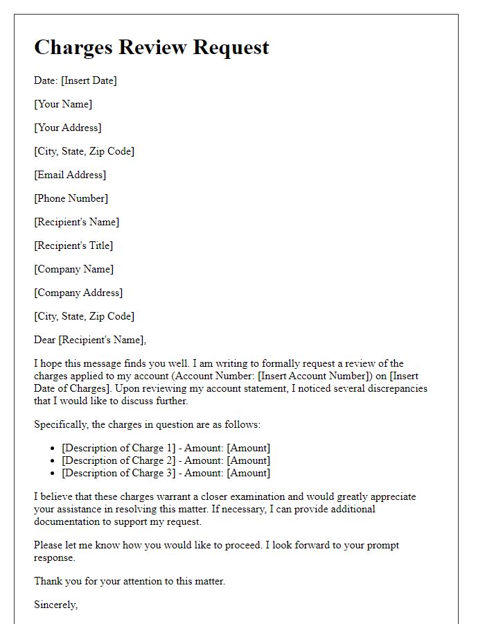 Letter template of charges review request