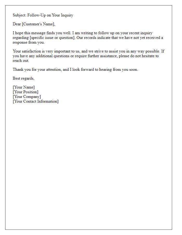 Letter template of follow-up on unresponsive customer service inquiry