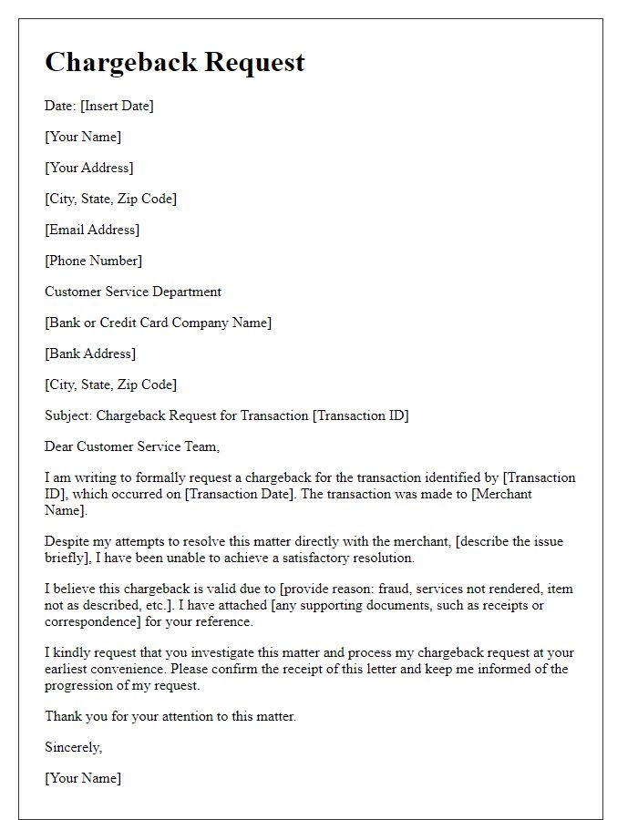 Letter template of chargeback request