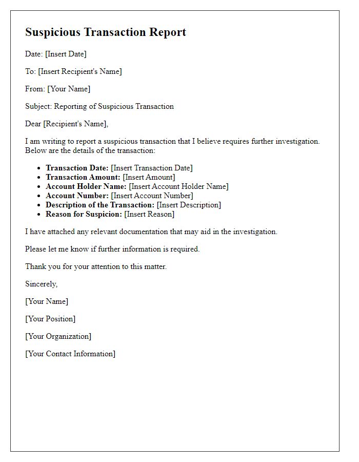 Letter template of suspicious transaction reporting