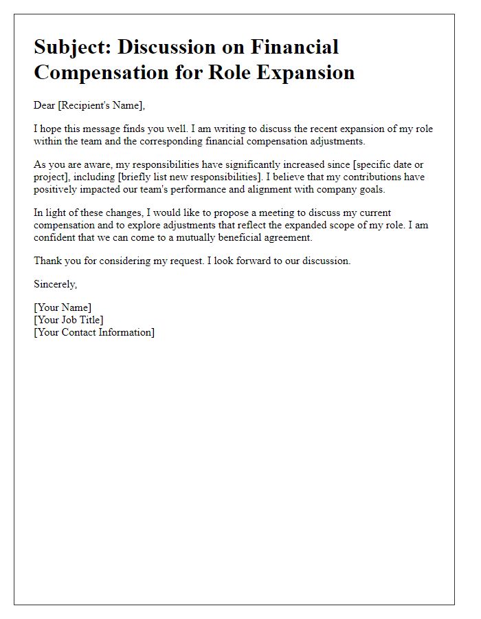 Letter template of financial compensation discussion for role expansion