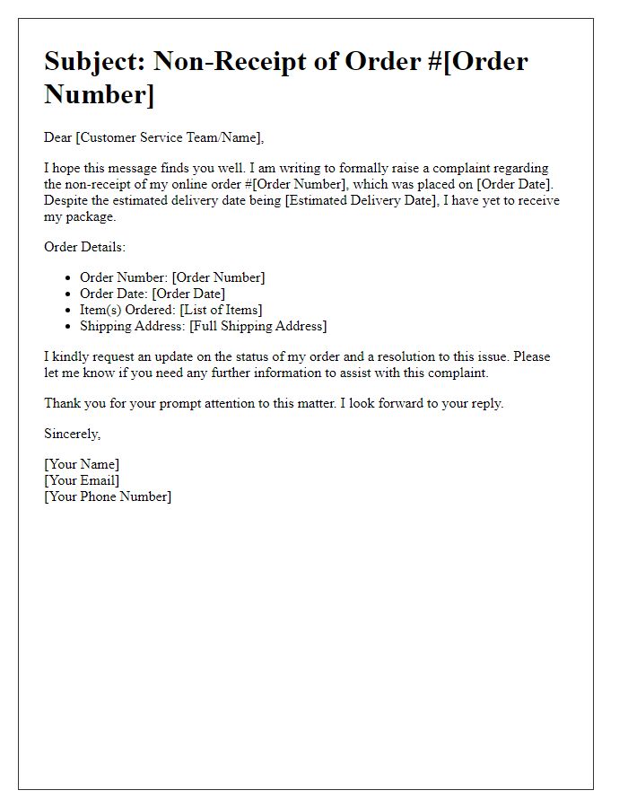 Letter template of non-receipt of online order complaint