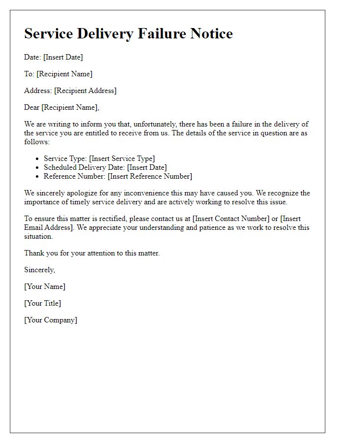 Letter template of service delivery failure notice