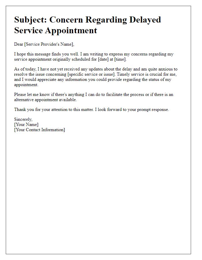 Letter template of concerns about delayed service appointment