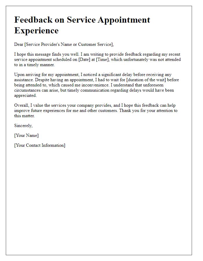 Letter template of feedback for a late service appointment experience