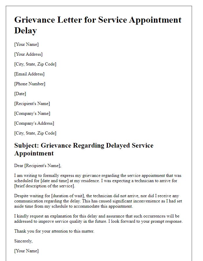 Letter template of grievance for service appointment running late