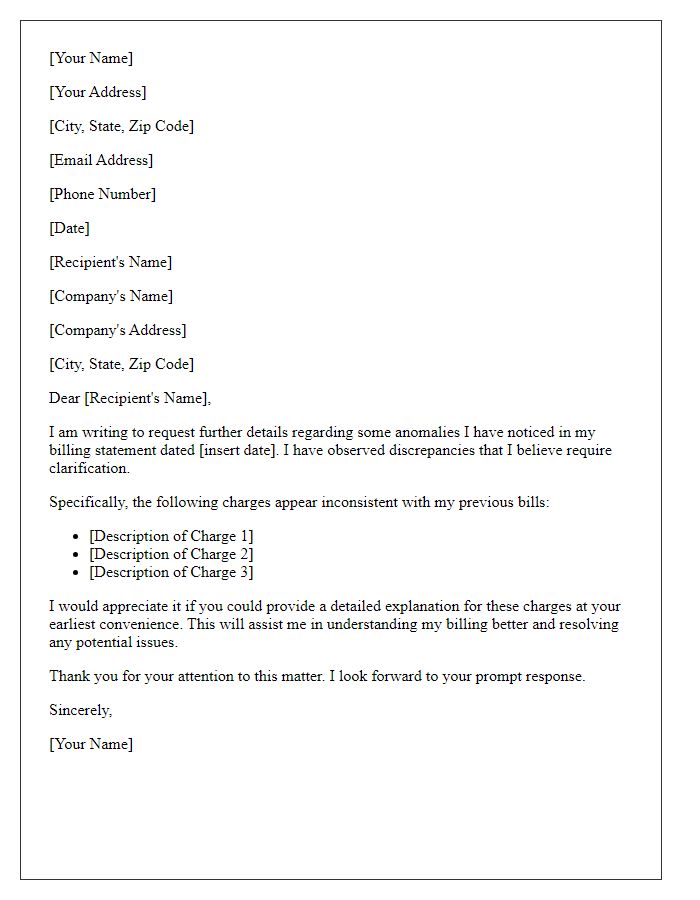Letter template of request for details on billing anomalies