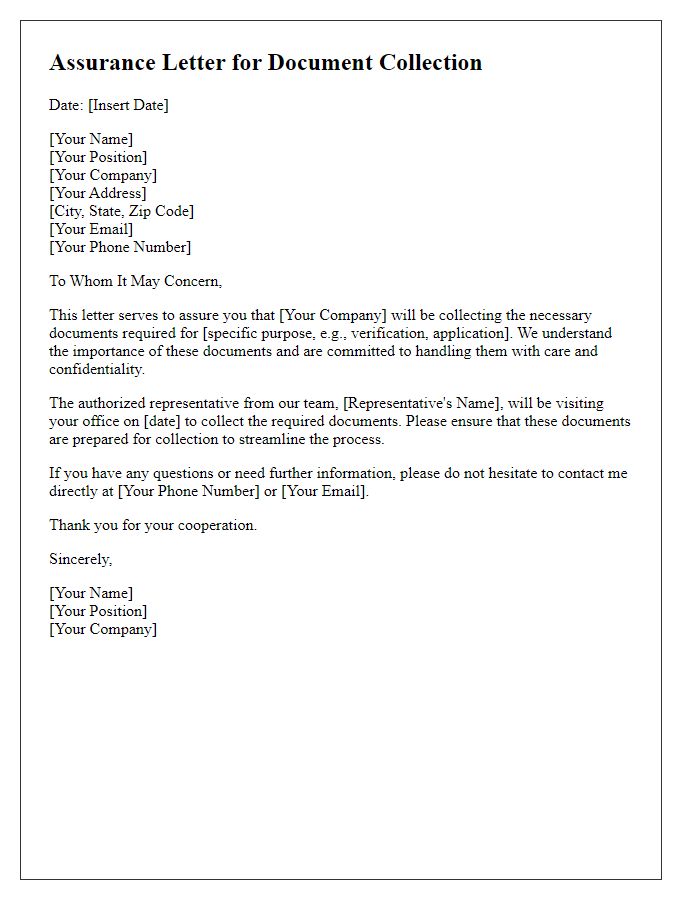 Letter template of assurance for document collection