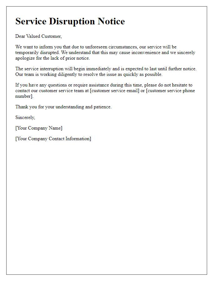 Letter template of service disruption without alert