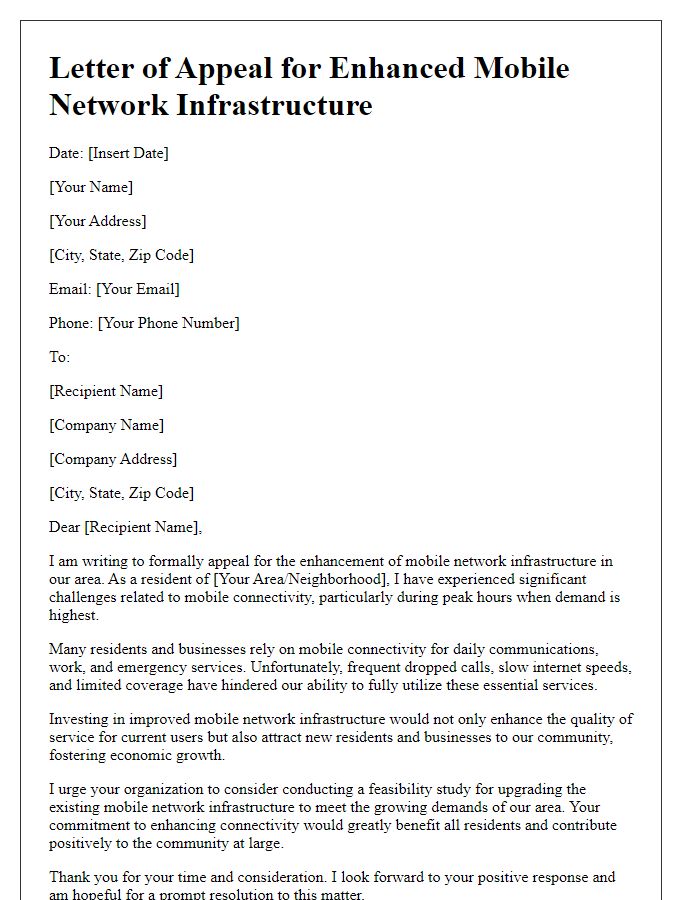 Letter template of appeal for enhanced mobile network infrastructure.