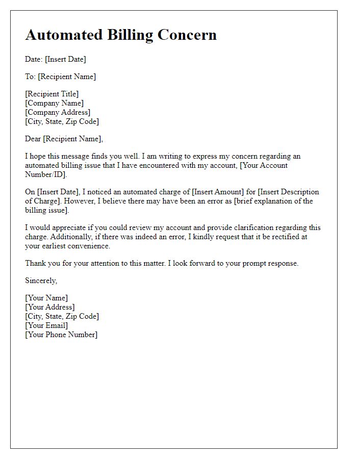 Letter template of automated billing concern