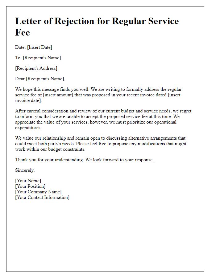 Letter template of regular service fee rejection