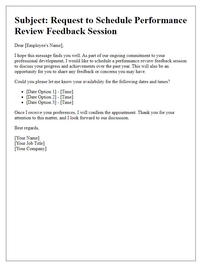 Letter template for arranging a performance review feedback session