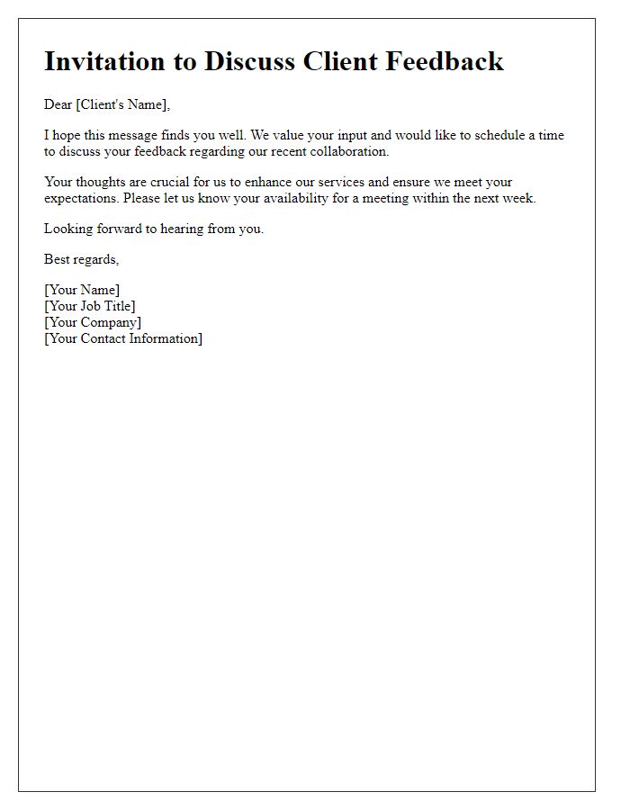 Letter template for coordinating a client feedback discussion