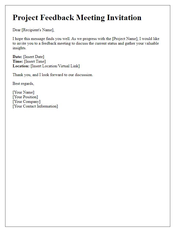 Letter template for initiating a project feedback meeting