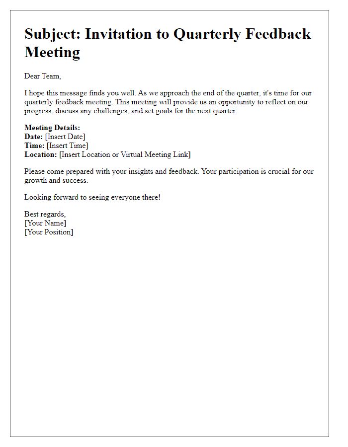 Letter template for organizing a quarterly feedback meeting