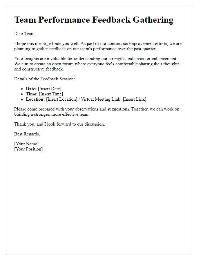 Letter template for planning a team performance feedback gathering