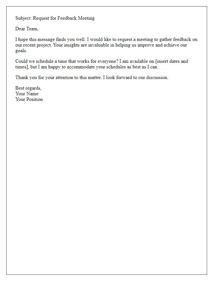 Letter template for requesting a feedback meeting with the team