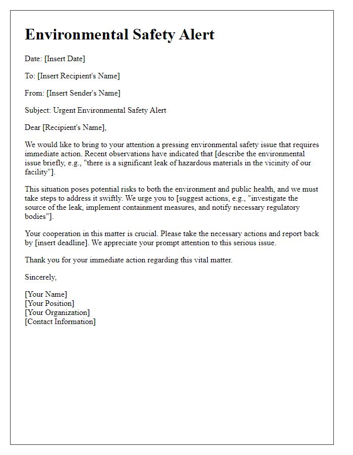 Letter template of environmental safety alert