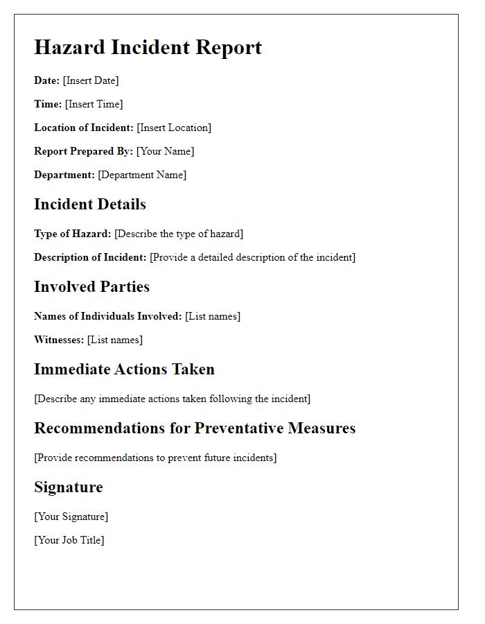 Letter template of hazard incident report