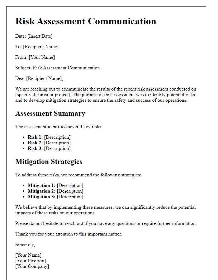 Letter template of risk assessment communication