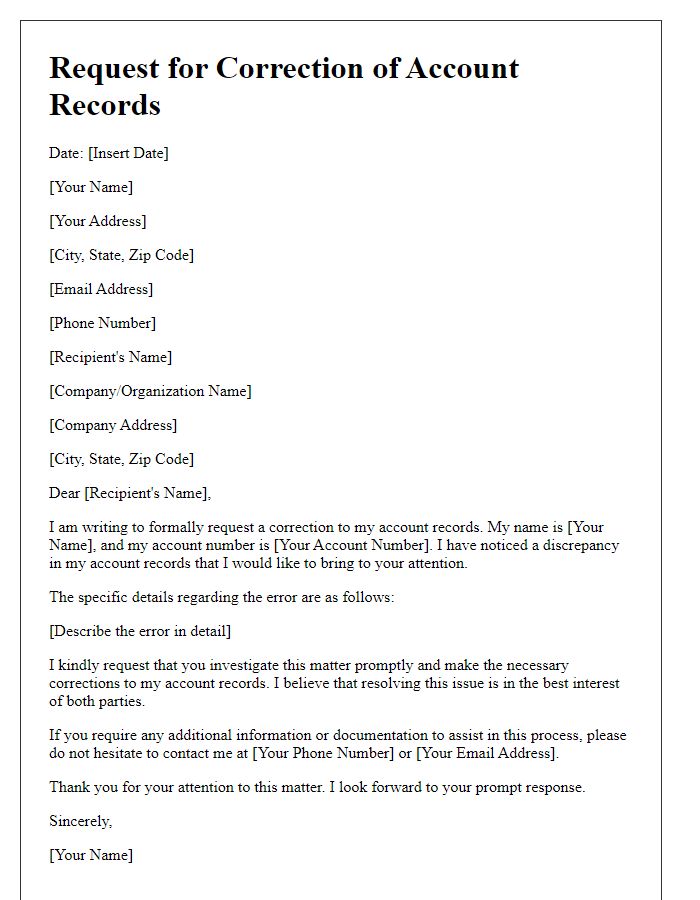 Letter template of request for correction of account records