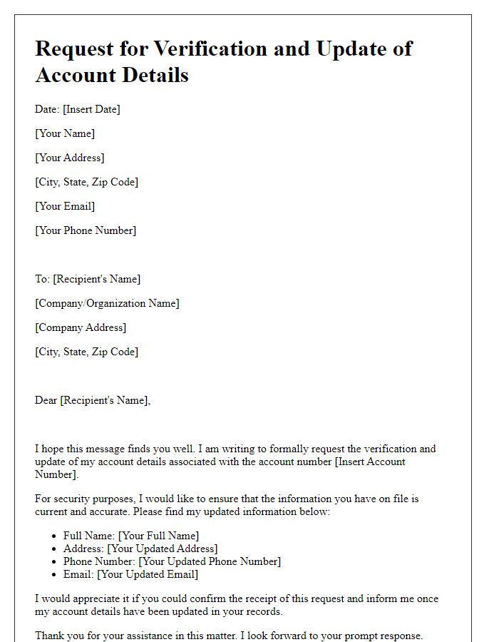 Letter template of request for verification and update of account details