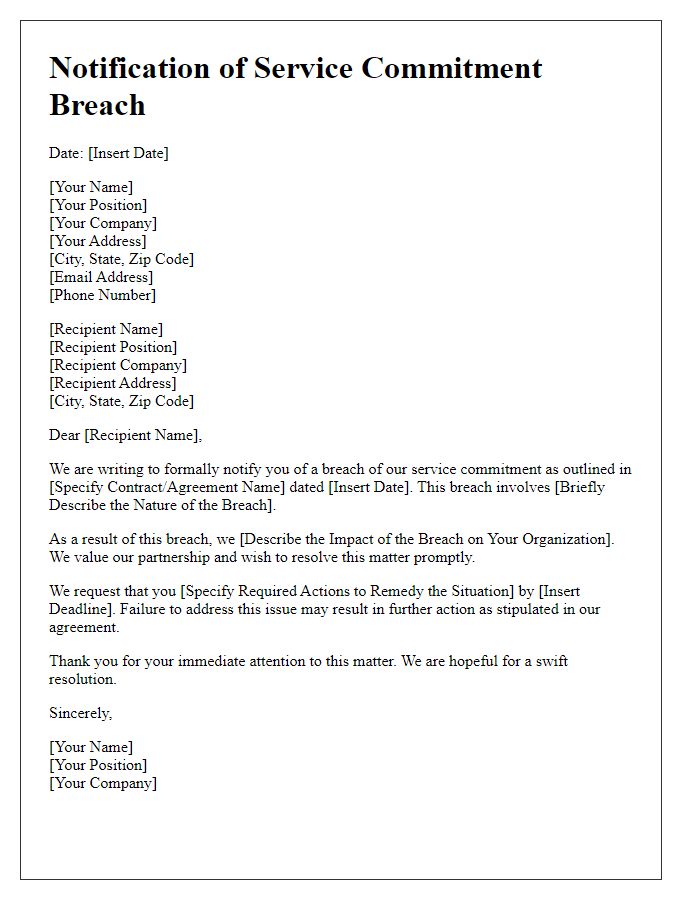 Letter template of service commitment breach