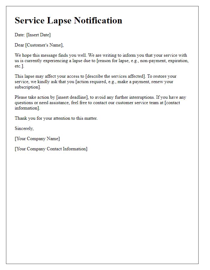 Letter template of service lapse notification