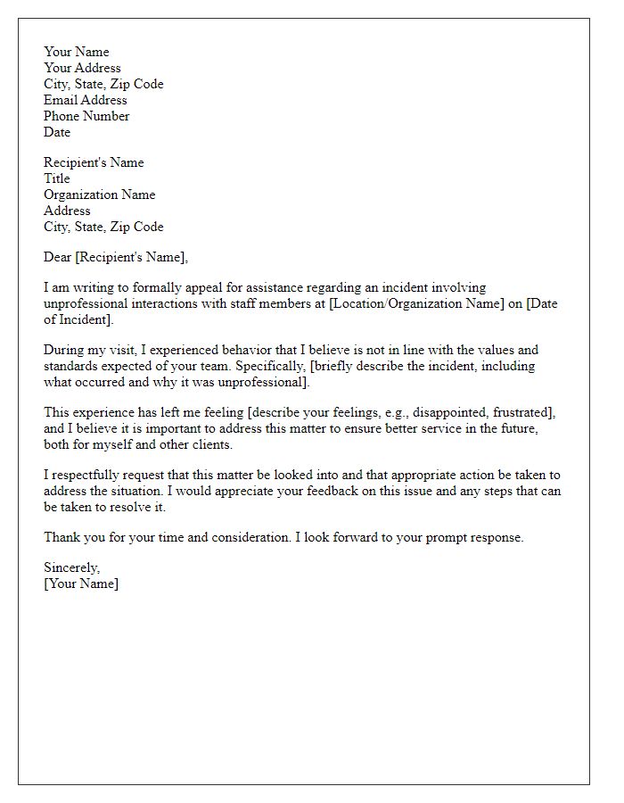 Letter template of appeal for resolution of unprofessional staff interactions