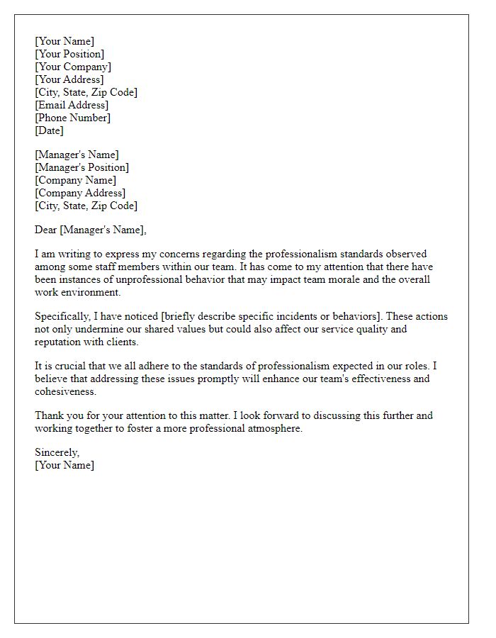 Letter template of concern about staff professionalism standards