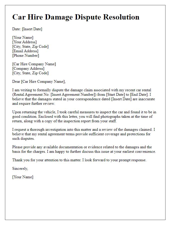 Letter template of car hire damage dispute solution