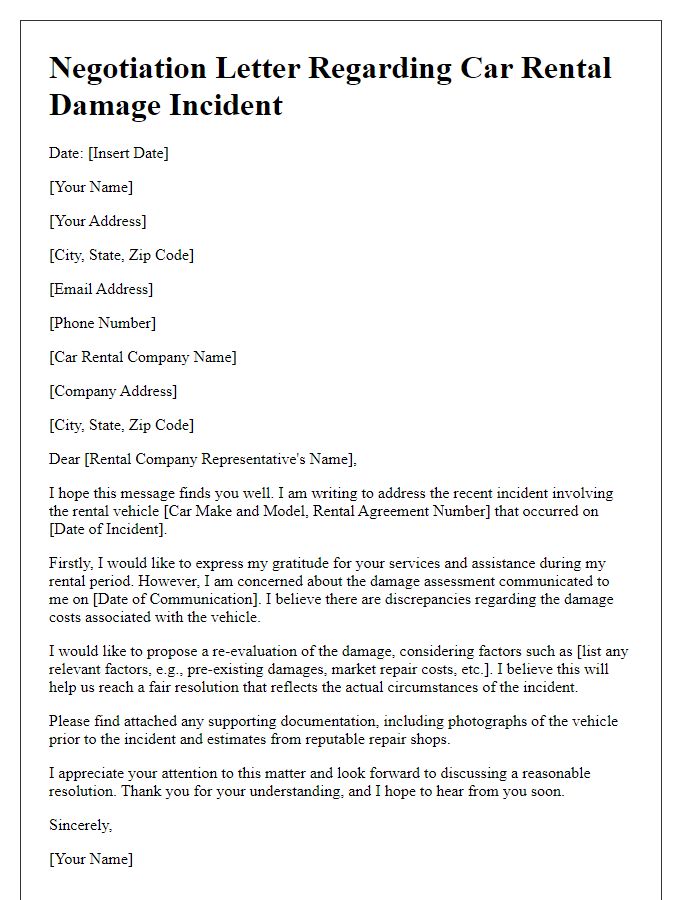 Letter template of car rental incident damage negotiation