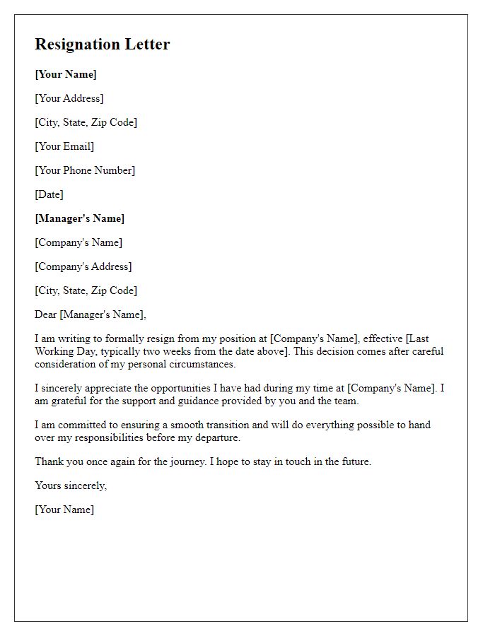 Letter template of voluntary resignation for personal reasons