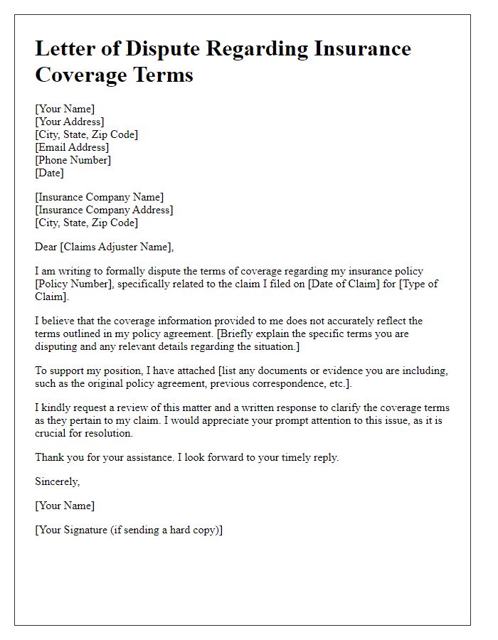 Letter template of insurance coverage terms dispute.